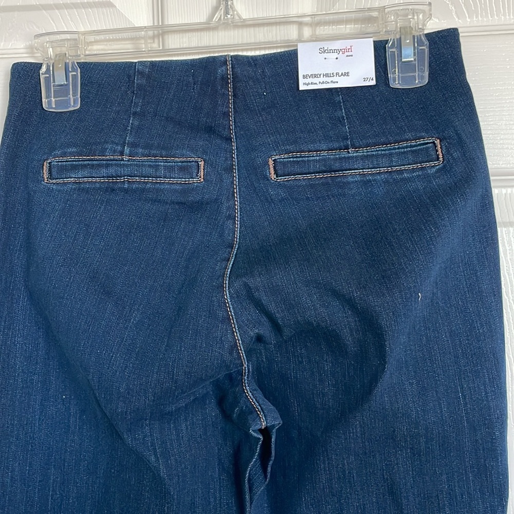 New! Skinnygirl High Rise Beverly Hills Pull-On Flare Dark Blue Jeans Size 27/4 - Picture 6 of 9